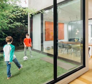 K&Kglass core products laminated glass kids playing soccer